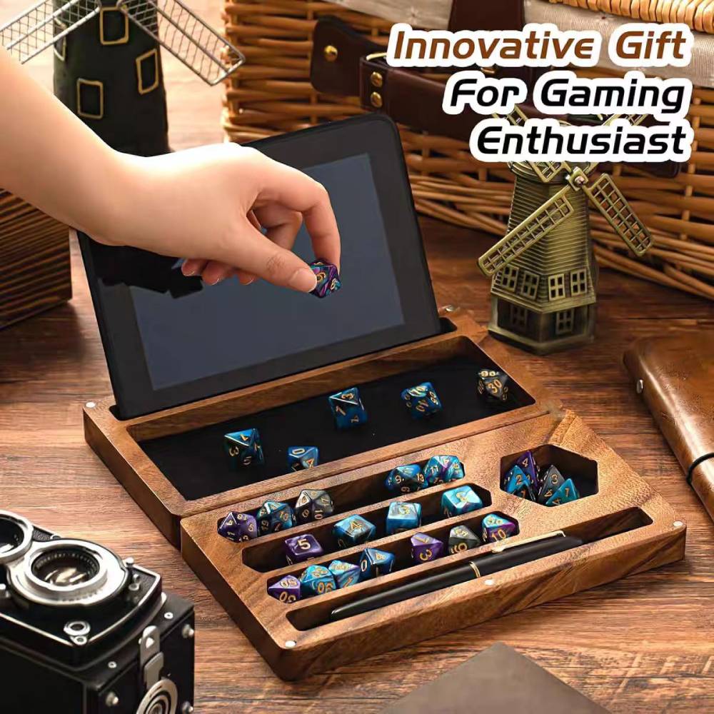 Gaming Console Cabinet - Wooden Dice Storage Box Walnut Dice