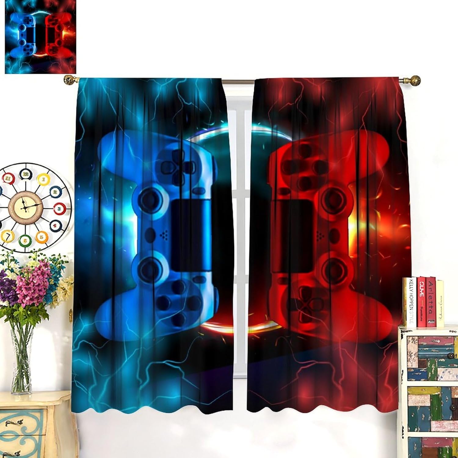 Gaming Curtain Blue Red Arcade - đánh giá và giá Gaming Console Cafe